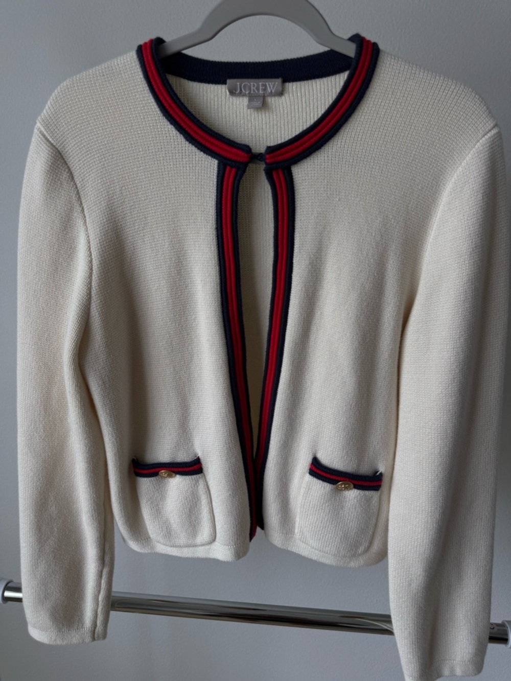 J. Crew Cream Sweater with Navy Trim